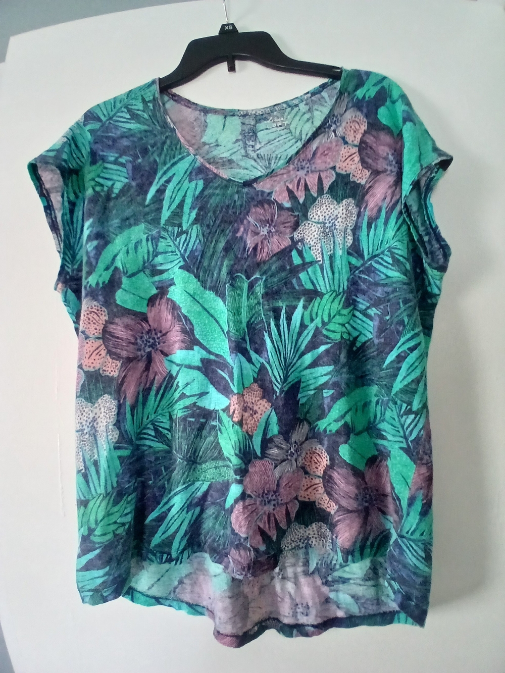 LOFT Tropical Floral Short Sleeve Tunic - Teal & Pink